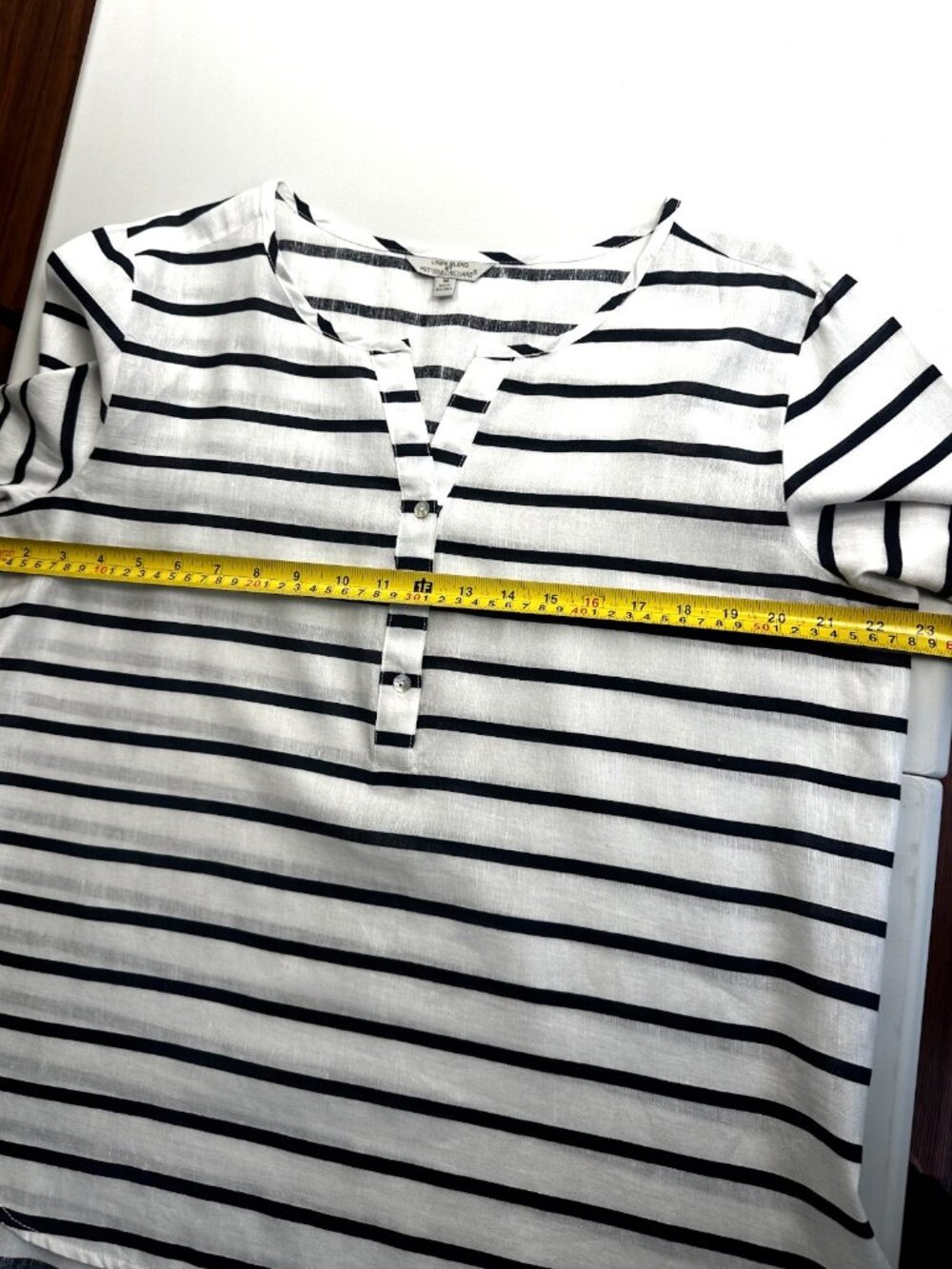 Hester & Orchard Women’s Linen Blend Striped Blouse Top Black White Size M - Picture 5 of 8